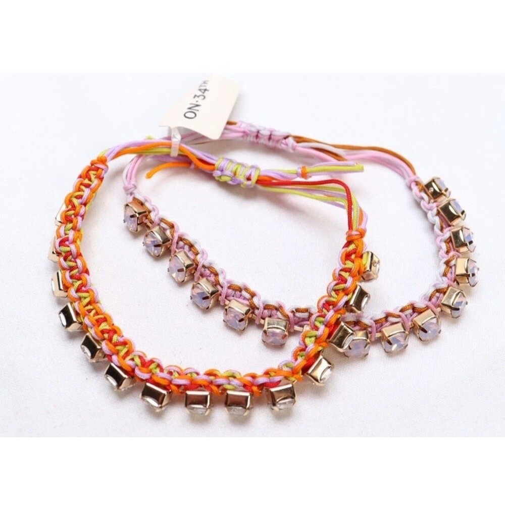 On 34th Multicolor Thread Gold Tone Crystal Slider Bracelets $49.50 NWT